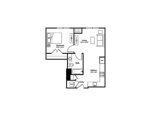 Floor plan 1 Bed/1 Bath-A2