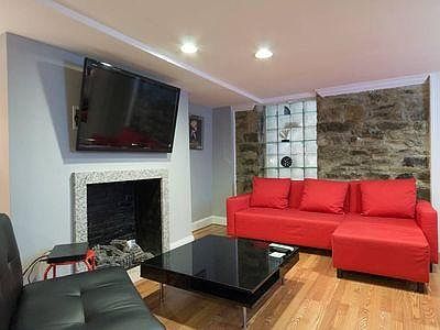 Sofa turns into a bed.