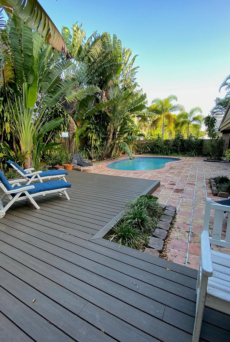 backyard with pool and deck - 420 NW 78th Ave