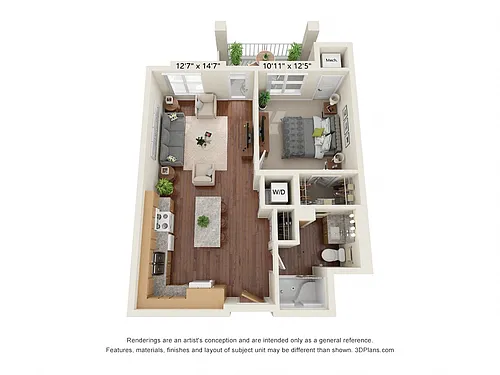 Floor plan One Bedroom 1A