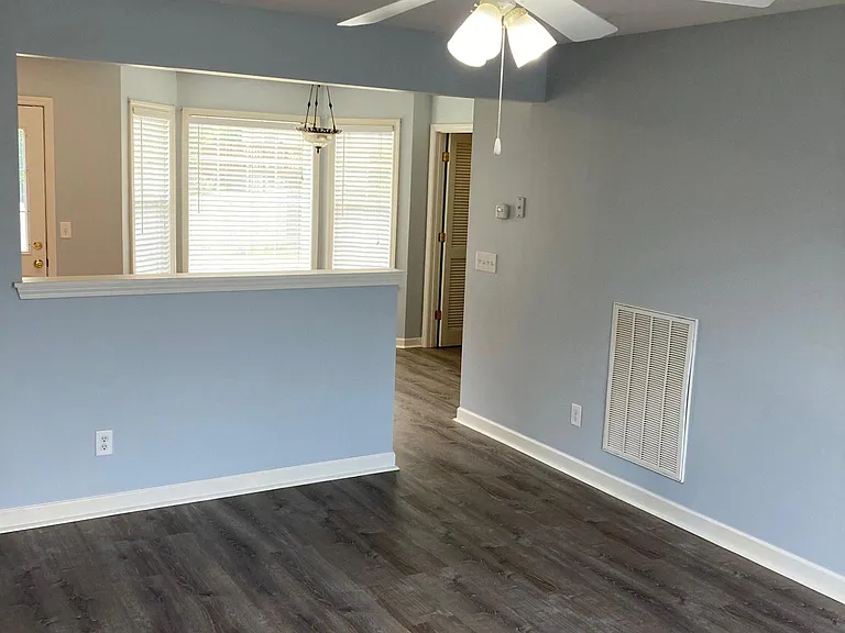 Living room looking into kitchen