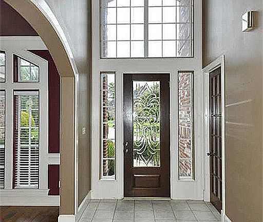 Etched glass with large oak door!