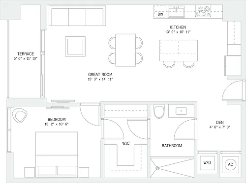 Floor plan 1 Bed/ 1 Bath Den-A4