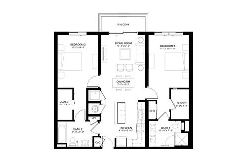 Floor plan 2 Bed/2 Bath-B10