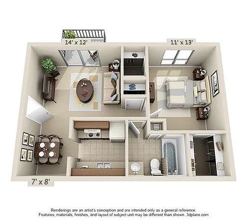 Floor plan 1 Bedroom 1 Bath