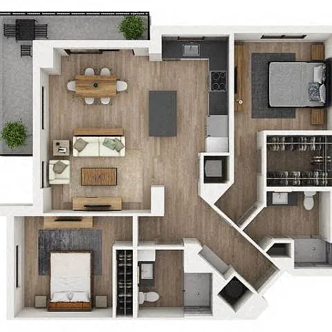Floor plan 2 Bed/2 Bath-2B3.4