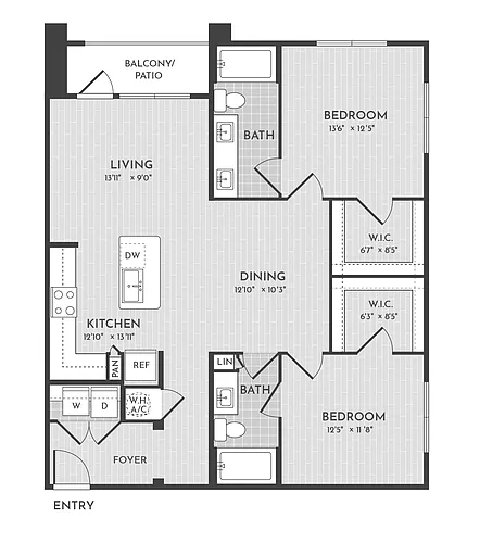 Floor plan 2BR 2BA (1176 SF)