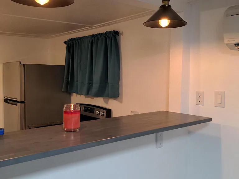 unit 2 open counter workspace with Acacia wood