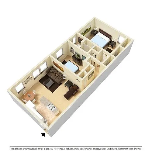 Floor plan 2 Bedroom/1 Bathroom