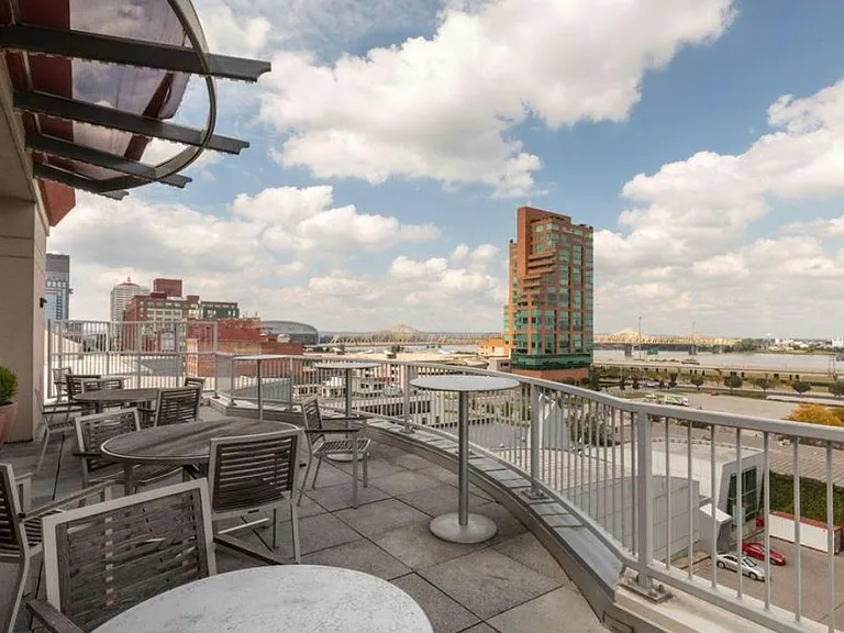 rooftop view overlooking main st, slugger field, waterfront park