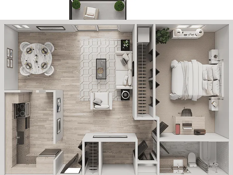1x1 Upgraded | 1-Bedroom Floorplan 1x1 Upgraded | 1-Bedroom Floorplan