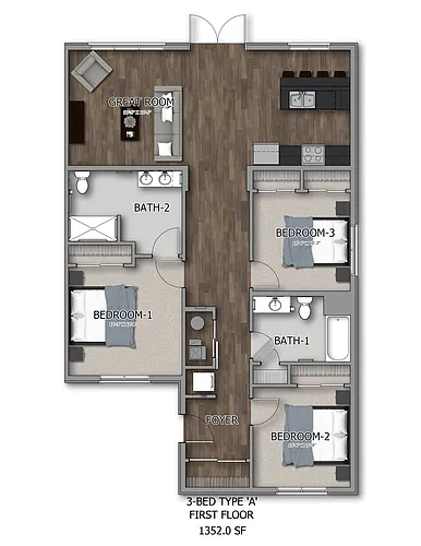 Floor plan 3 Bed - End Unit
