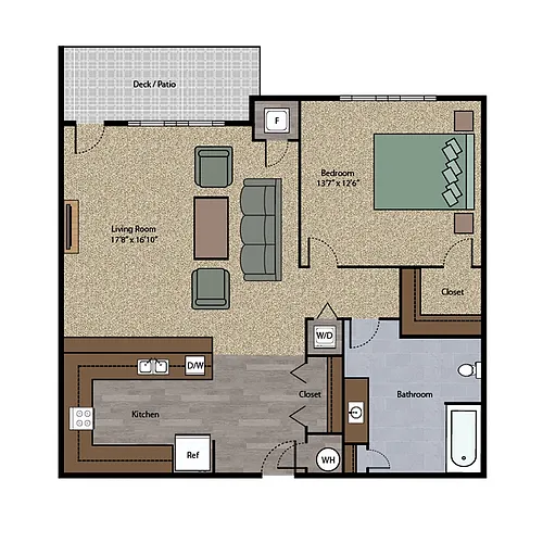 Floor plan 1 Bedroom Unit K