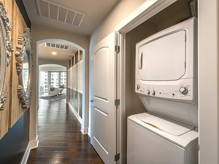 Laundry room equipped for stackable washer and dryer