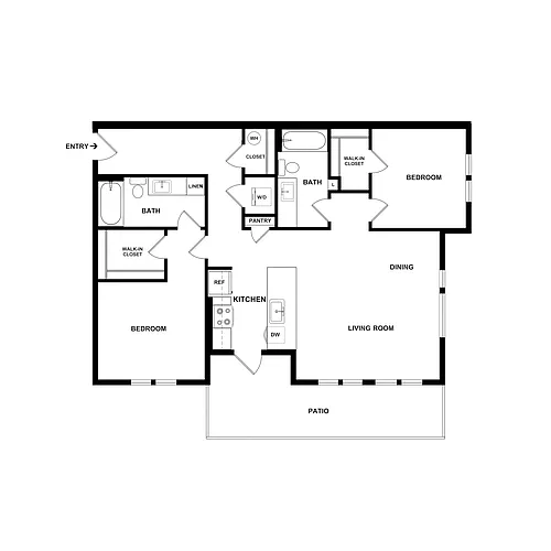Floor plan 2 Bed 2 Bath Garden - 1071