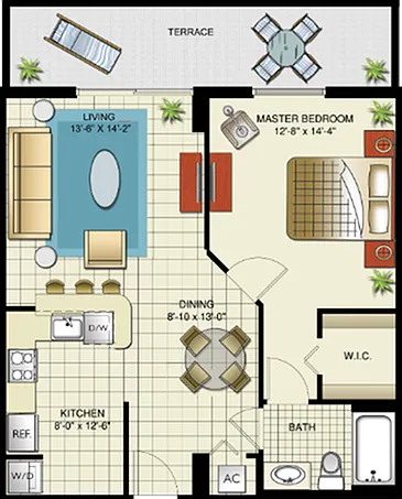 Versailles, Model A | 1 Bedroom, 1 Bath Versailles, Model A | 1 Bedroom, 1 Bath