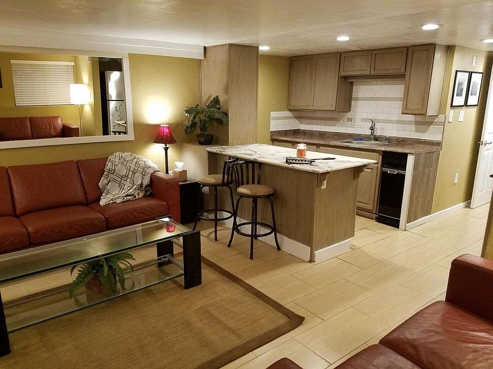 Entrance view of living room and kitchen
