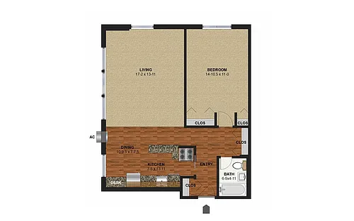 Floor plan Bryant 2300 - One Bedroom (B)