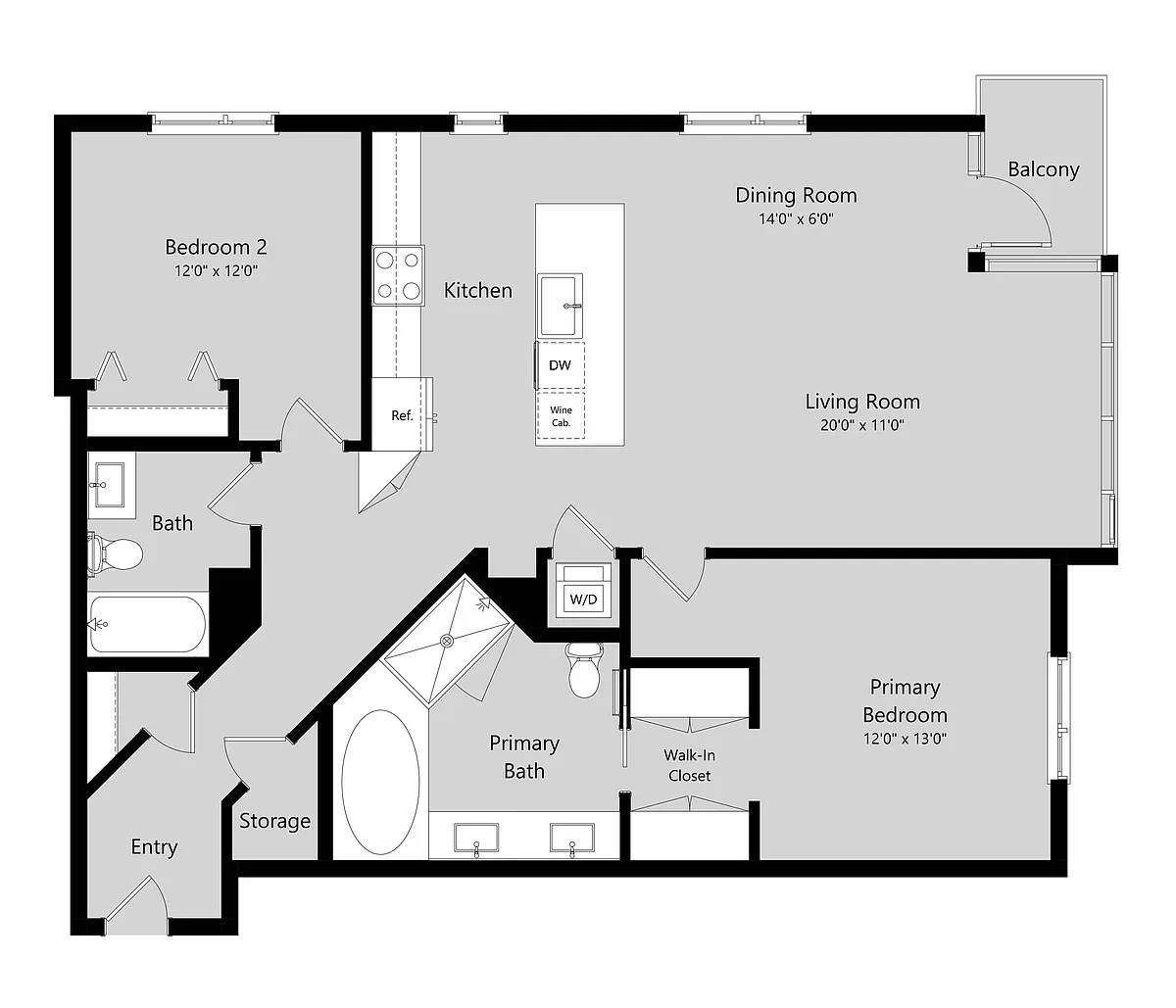 Floor plan 2 Bed 2 Bath Flat A