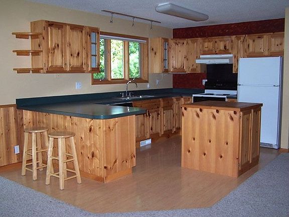 Kitchen with Pine Custom Cupboards, Island 
