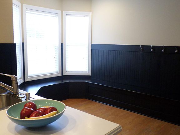 Designed breakfast area with bench and storage under.