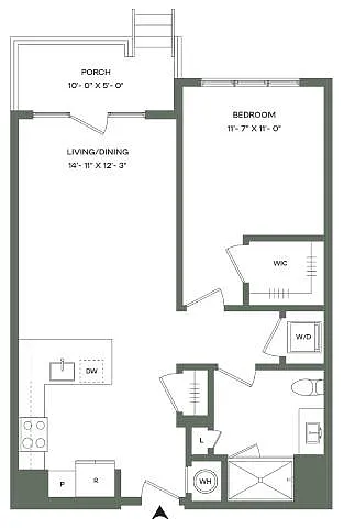 Floor plan 1 Bed 1 Bath-A3-P Mason East