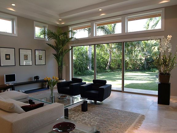 Living Room looking toward beautiful tropical backyard & Japanese garden