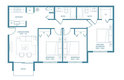 Floor plan 3 Bed 2 Bath