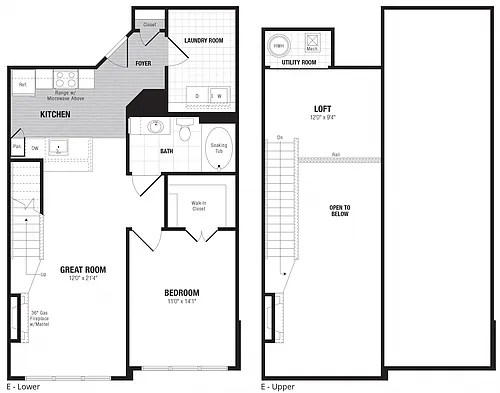 Floor plan 1 Bed/1 Bath Loft-E