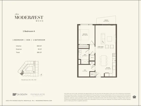 1 Bedroom Den Plan, Modernest WeHo
