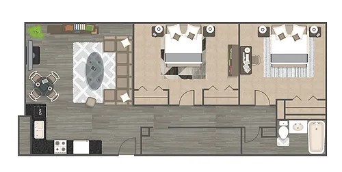 Floor plan Two Bedroom One Bath - The Yukon