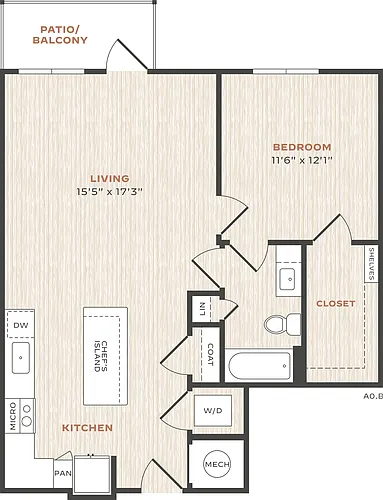 Floor plan 1 Bed/1 Bath-A1-L