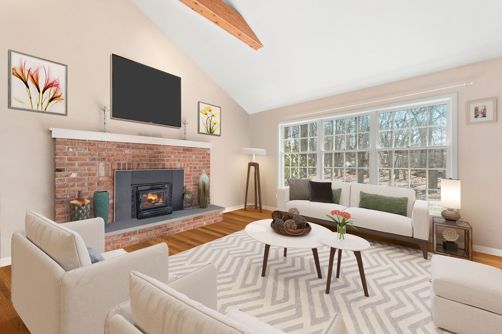  Virtually Staged. PS black insert in the fireplace can be removed