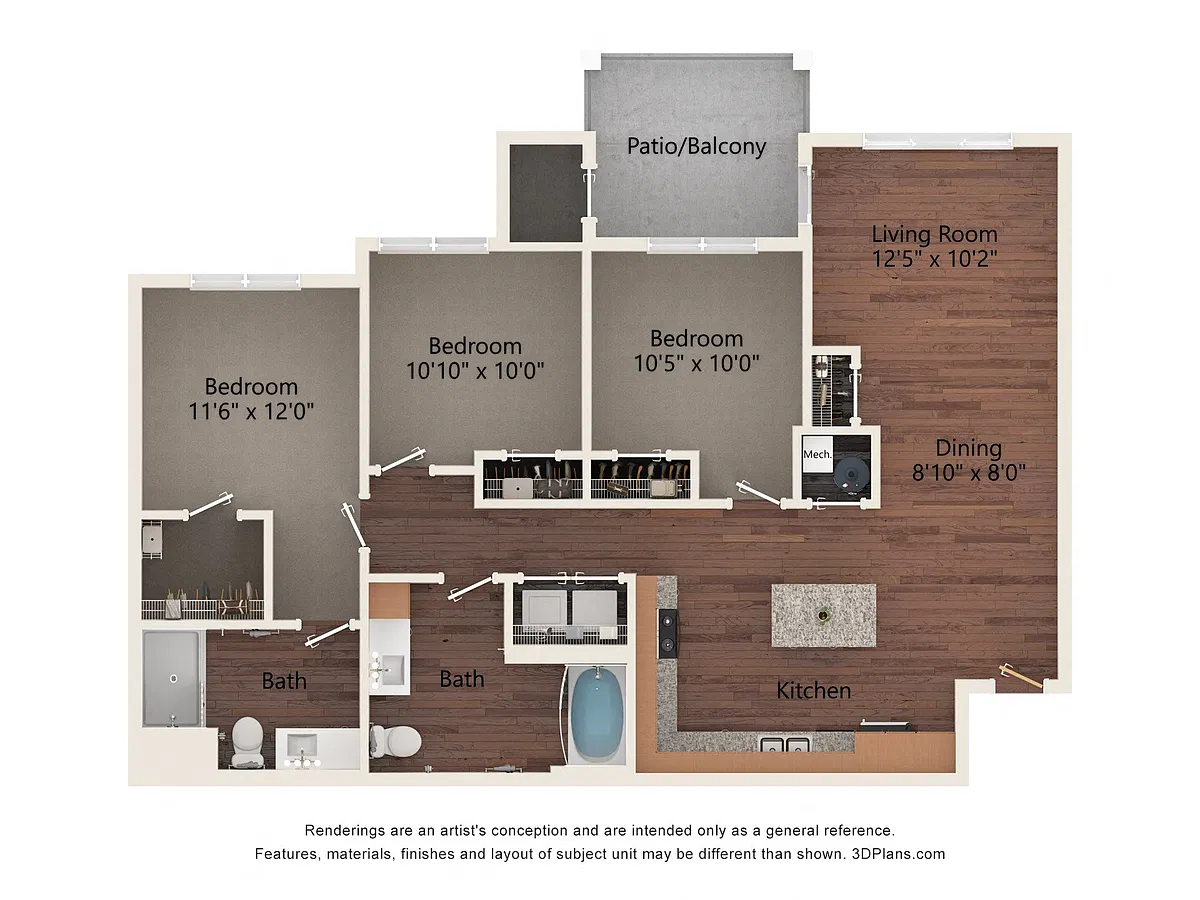 Floor plan Three Bedroom - 3D