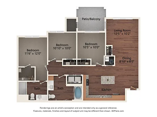 Floor plan Three Bedroom - 3D