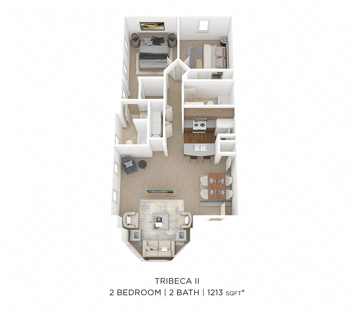 Floor plan Two Bedroom 2 Bath - Tribeca II - 1,213 sqft