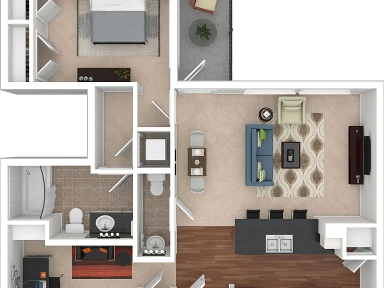 1 BD / 1.5 BA 908 SF