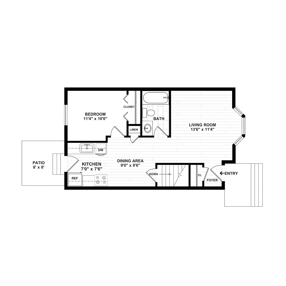 Floor plan 1 Bedroom 1 Bath Ranch