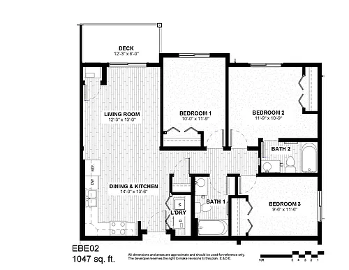 Floor plan Three Bedroom Two Bath