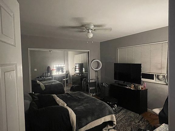 View of the Bedroom showing the Large Closet with dual Mirrored Sliding Glass Closet Doos
