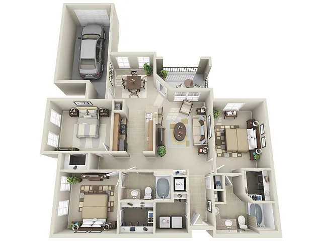 Floor plan 3 Bed, 2 Bath B (140% Income Restricted)