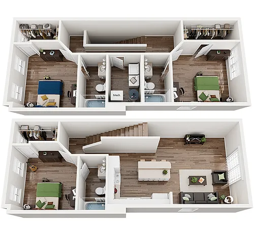 Floor plan 3 Bed x 3 Bath Townhome