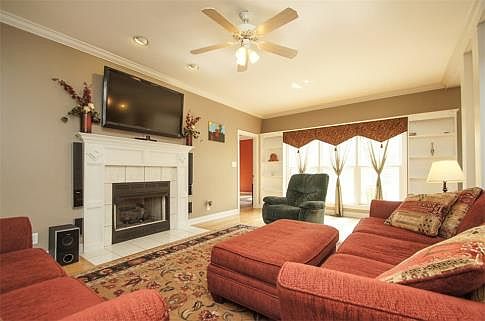 Warm Fireplace Adds a Cozy Feel to the Spacious Great Room