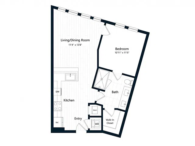 Floor plan One Bedroom One Bath (655 SF)