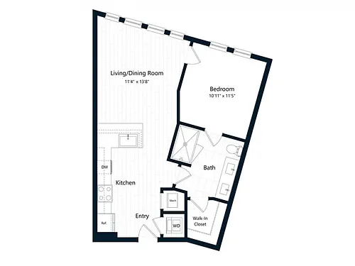 Floor plan One Bedroom One Bath (655 SF)