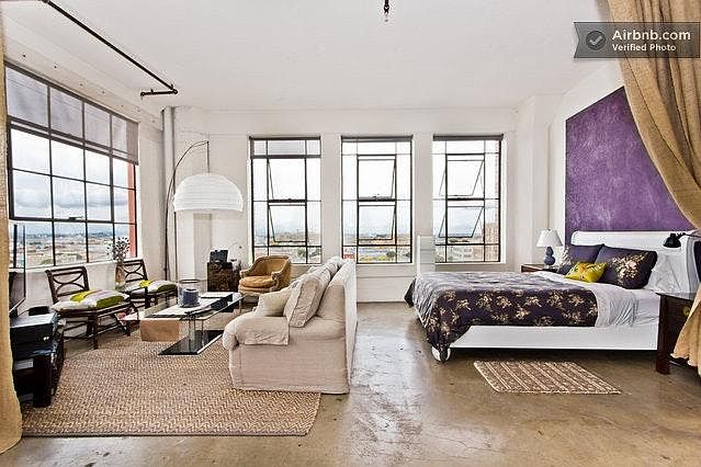 Wide view of living room and bedroom
