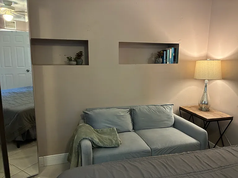 There is a small love seat