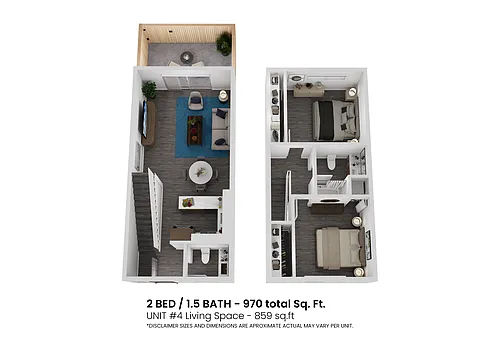Floor plan 2 Bedroom 1-5 Bath