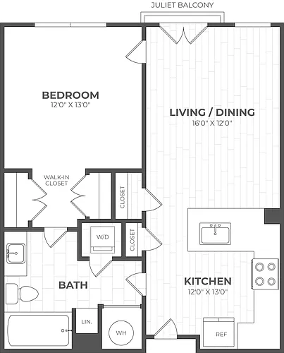 Floor plan 1 Bed/1 Bath-1A
