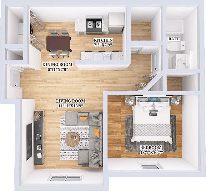 Floor plan The Foxfire 1 Bed 1 Bath